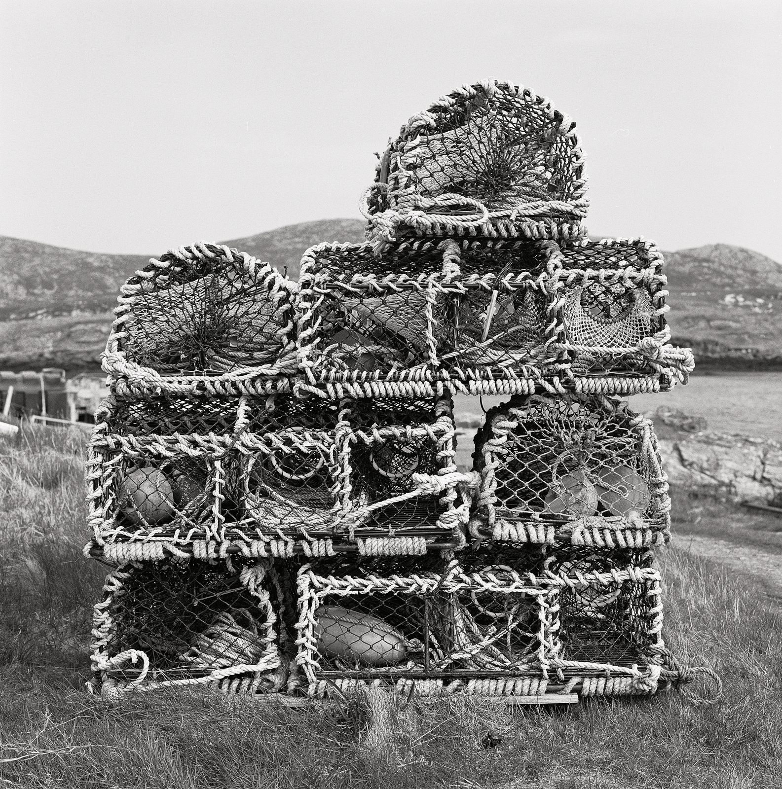 Stacked lobster creels