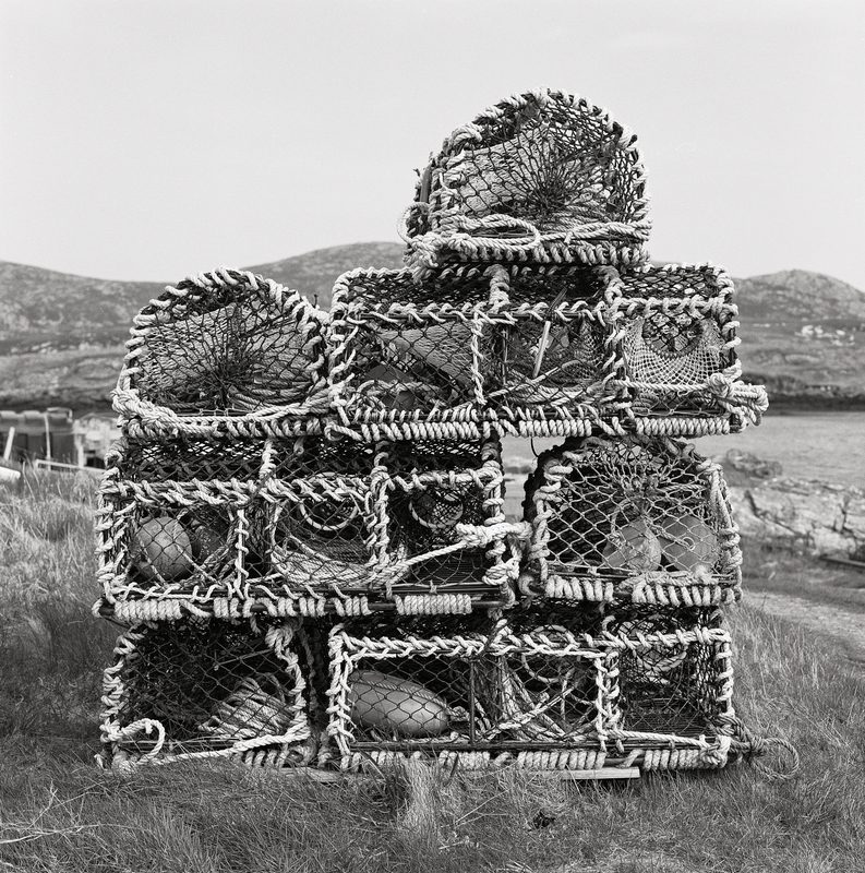 Stacked lobster creels