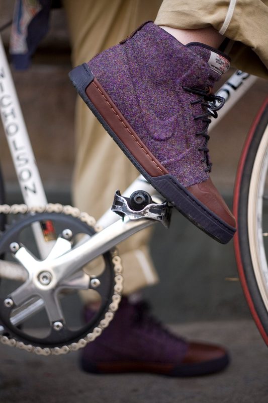 Nike Tweed trainer on the pedal