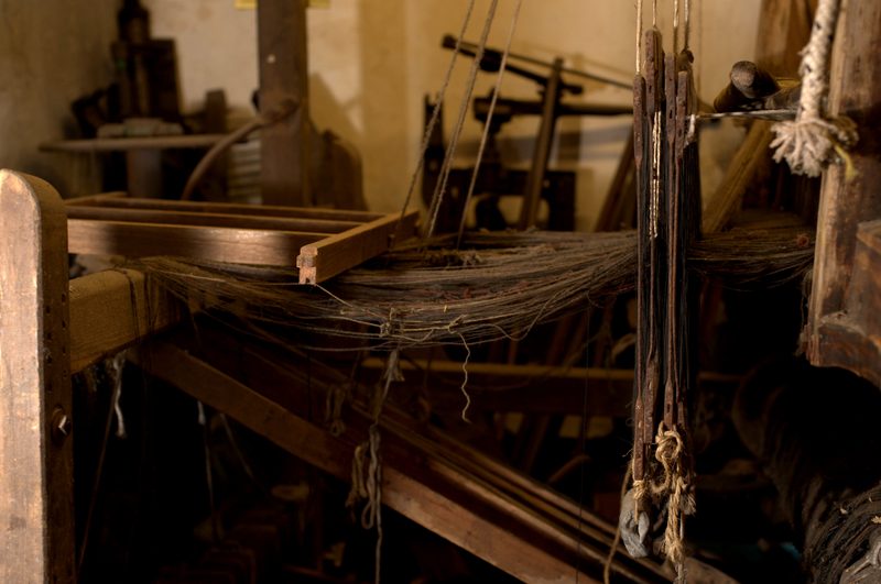 Warp threads in the old loom shed
